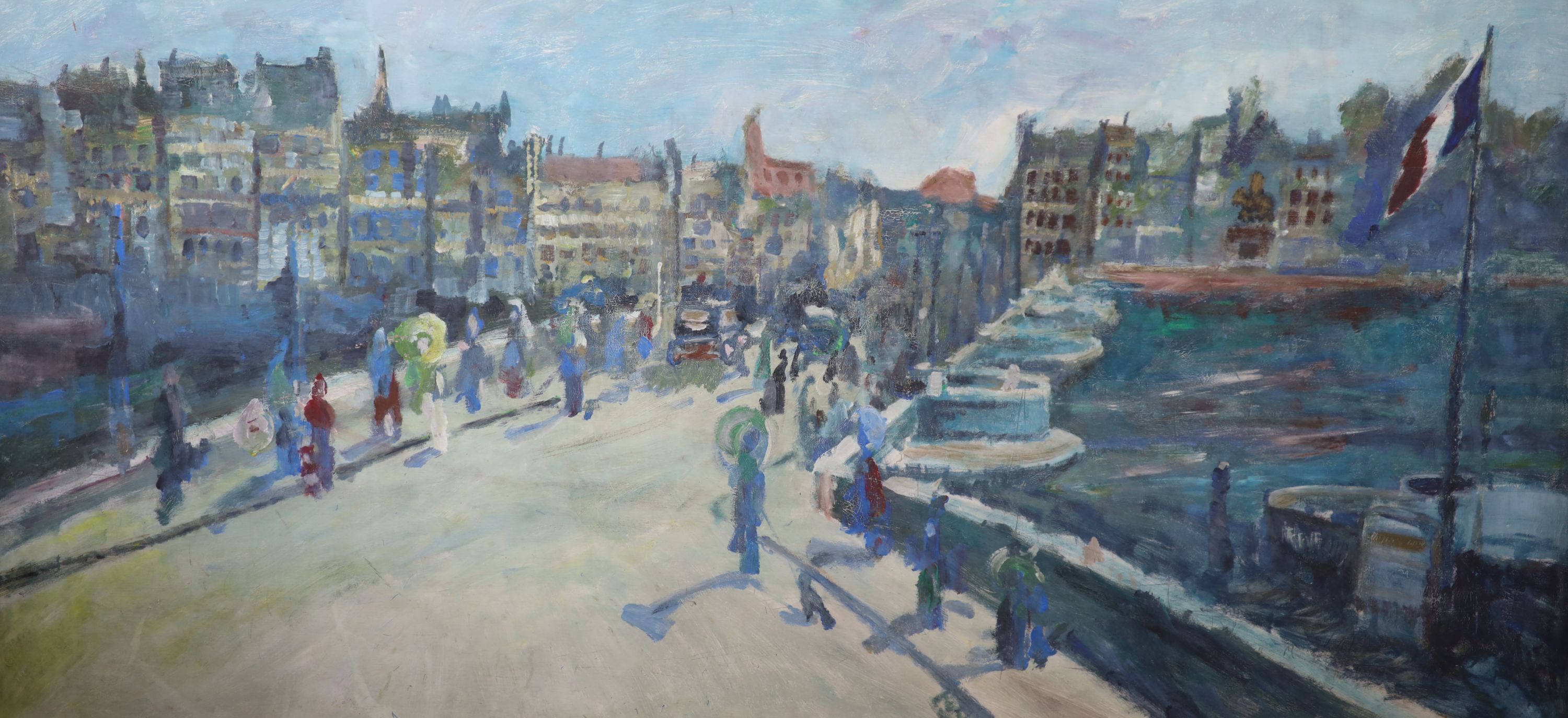 French School, oil on canvas, Harbour scene, 123 x 245cm